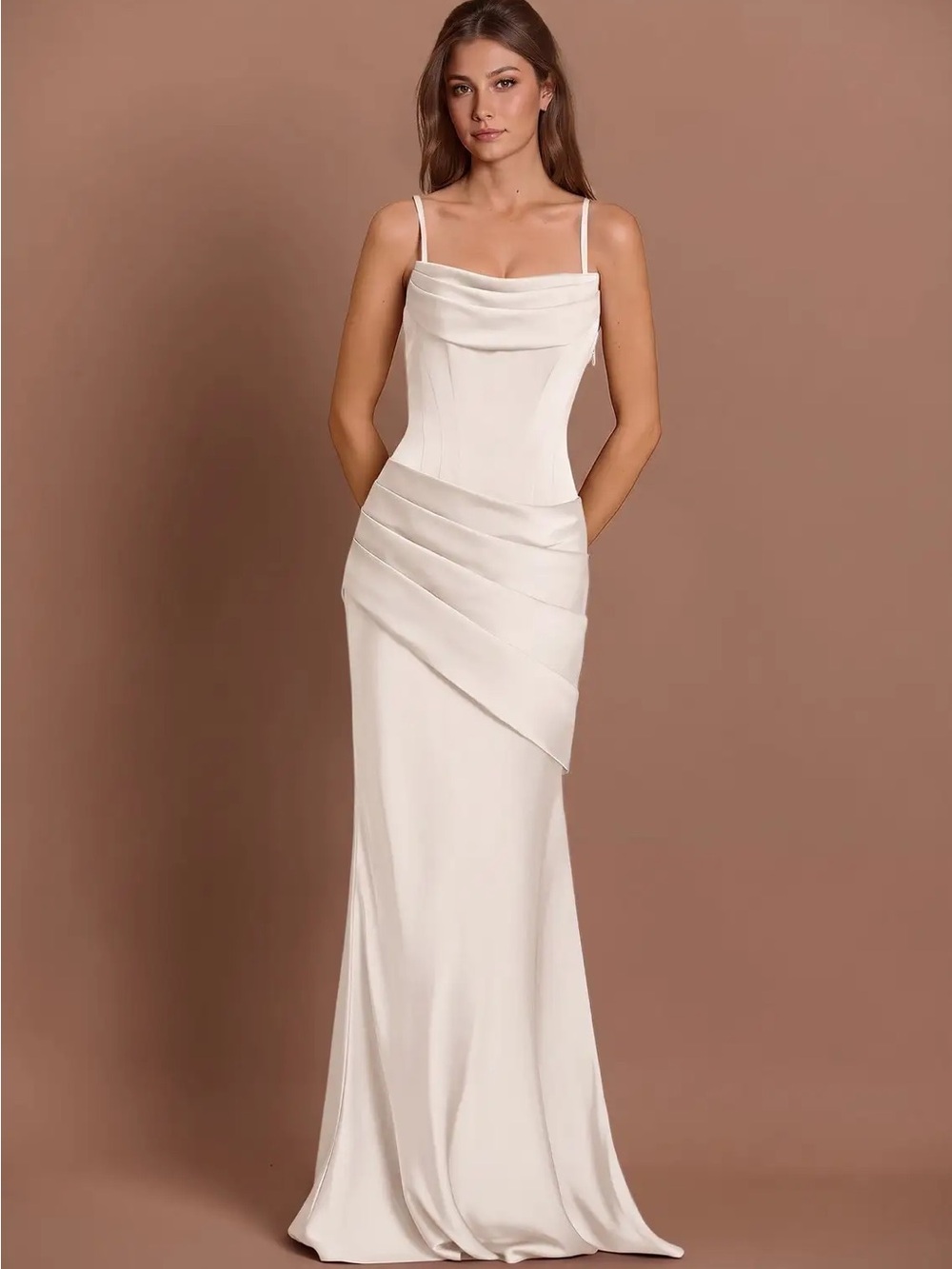 Azazie Atelier Pelagia Cream Maxi Dress Size 14 NWT